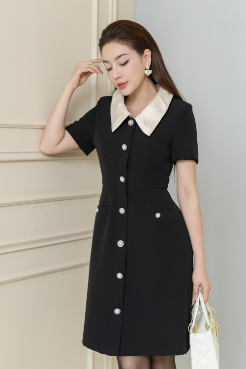 Sixdo Black Horn-buttons Mini Raw Dress
